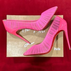 Christian Louboutin Pink Follie Draperia Chiffon Pointed Toe Pumps Size 39 1/2